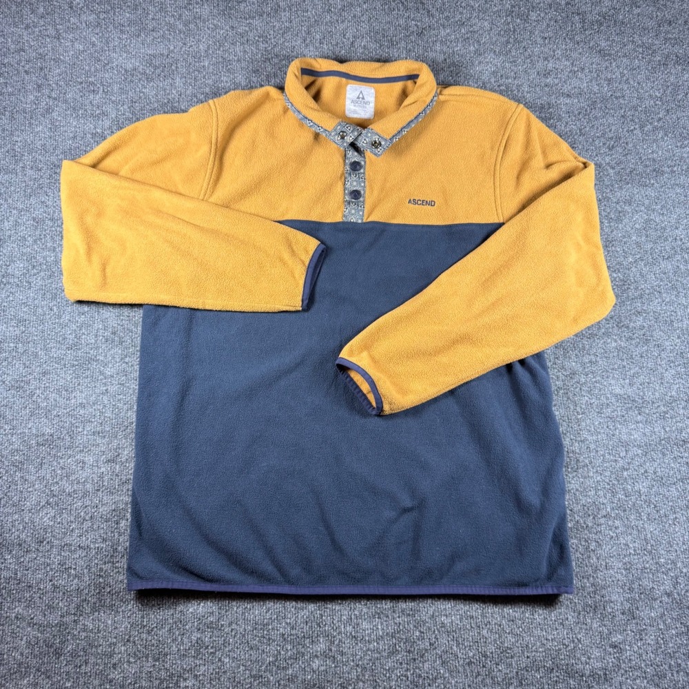 Ascend Mens XL Fleece Pullover Quarter Snap Colorblock Yellow Navy 617ACF218474K